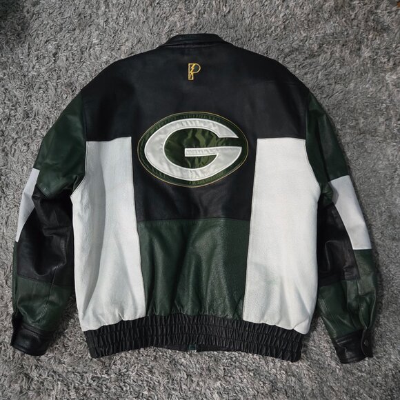 Pro Player Vintage Green Bay Packers Rare Vintage 90s Leather Jacket Size Large - Picture 2 of 16